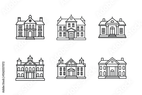 classic mansion blueprint line art vector illustration