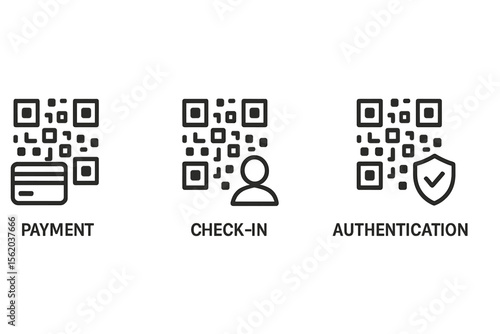 Qr codes for payment, check-in, and authentication vector icon isolated illustration