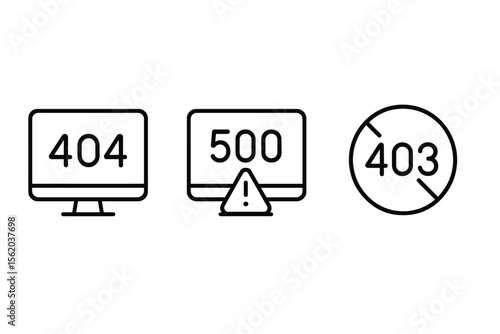 Computer error icons: 404, 500, 403 symbols on gray background vector icon isolated illustration