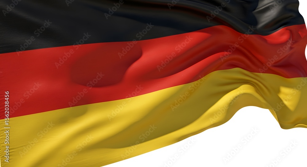 Naklejka premium Waving German Flag: Vibrant Colors, Textured Fabric, Isolated on White.