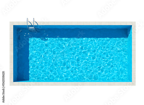 Top view of a rectangular swimming pool with clear blue water and ladders isolated 