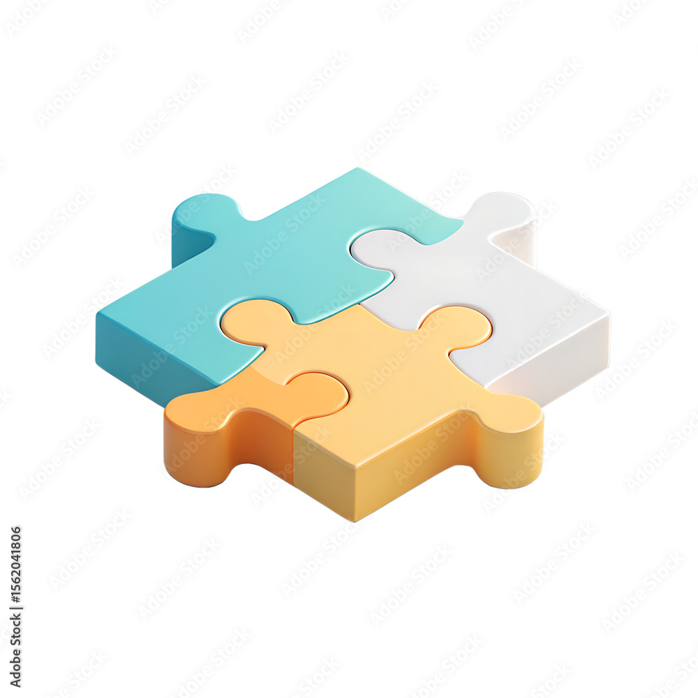 Fototapeta premium Brightly colored and connected puzzle pieces symbolize teamwork, collaboration, and unity, isolated on a transparent background, ideal for concepts like problem-solving and group efforts.