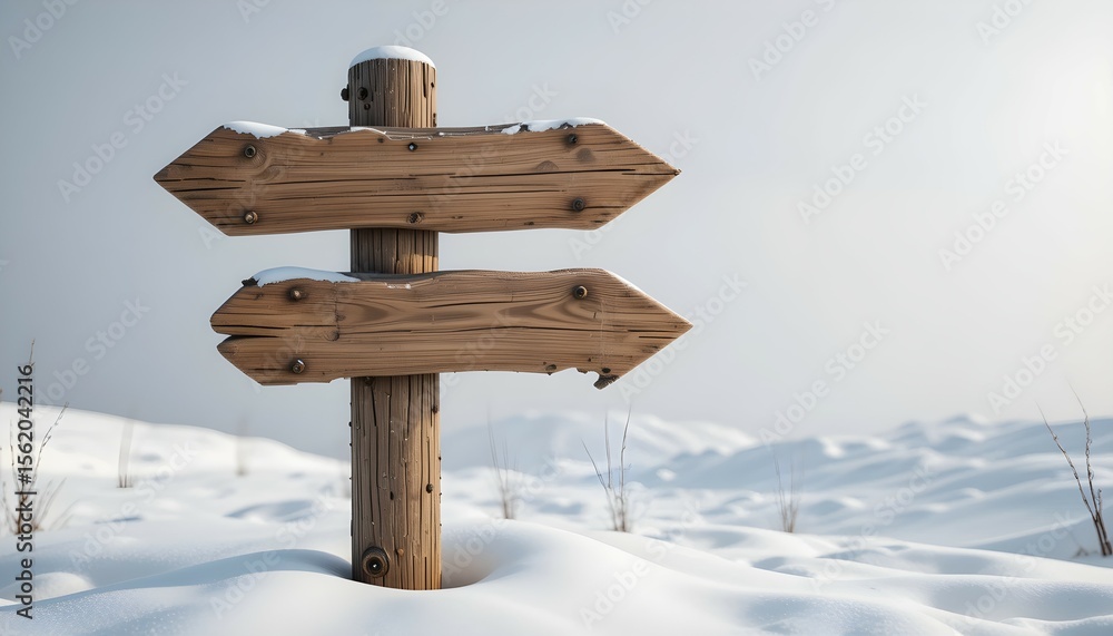Fototapeta premium Photorealistic Wooden Arrow Signs in Peaceful Snow, Covered Landscape