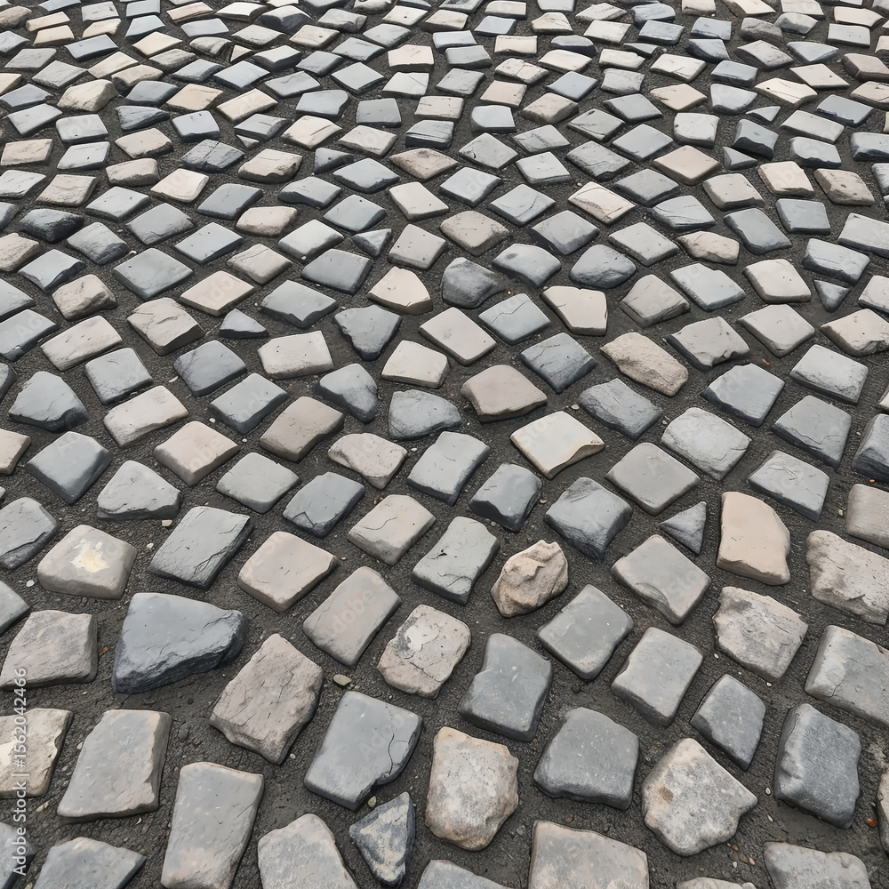 Fototapeta premium Dark gray cobblestone pavement with high contrast grout in urban style