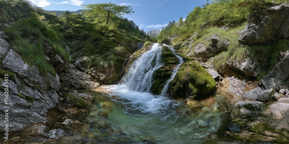 Obraz premium Waterfall adventure alpine region hdr 360 degrees nature scene