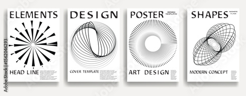 Modern posters . Vector design composition with various geometric shapes . Abstract contemporary art . Vector art ideal for media, ads, covers, brochures, banners. Black and white.
