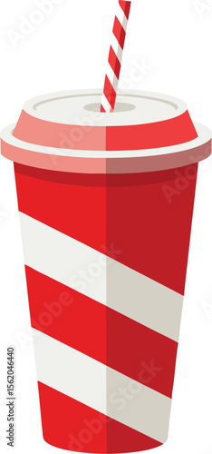 Red and white striped disposable cup with a red and white striped straw