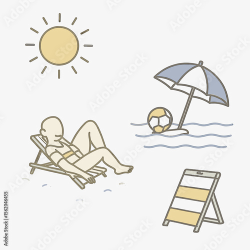 Relaxing Beach Day Scene with Sun, Umbrella, and Person