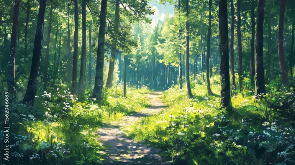 Obraz premium Path in a Finnish forest with a panoramic view