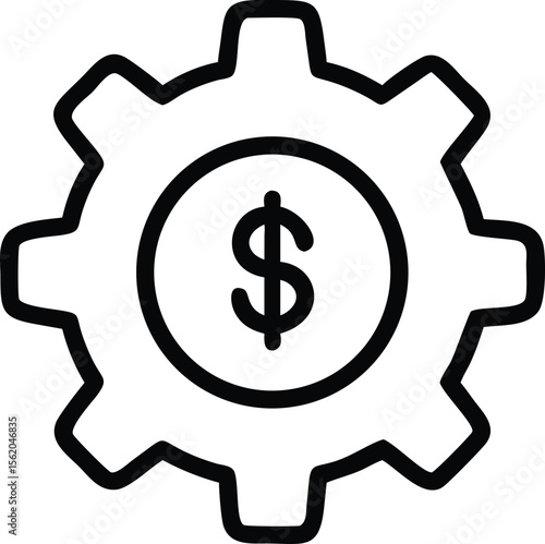 Outline gear with dollar sign for fintech, investment, and business design
