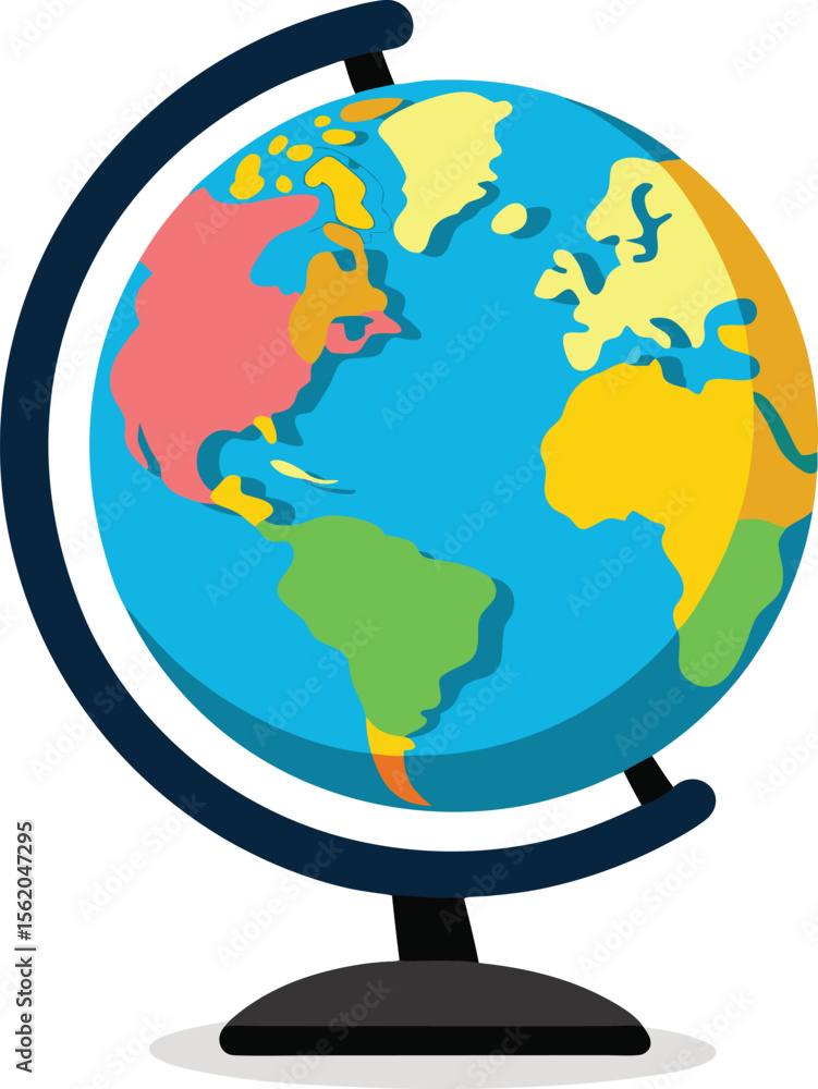 Naklejka premium Colorful stylized globe showing continents and oceans on a stand