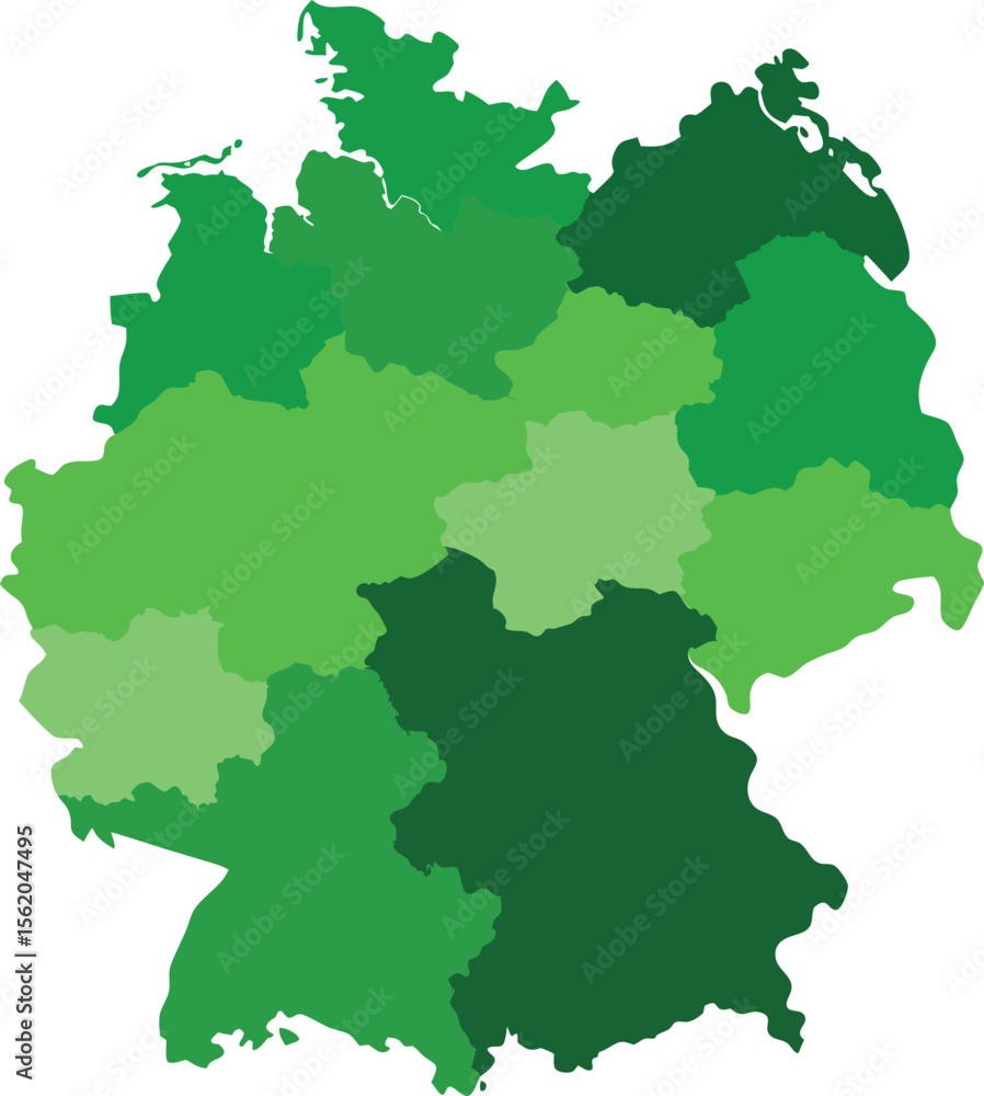 Fototapeta premium Map of germany divided into states with varying shades of green