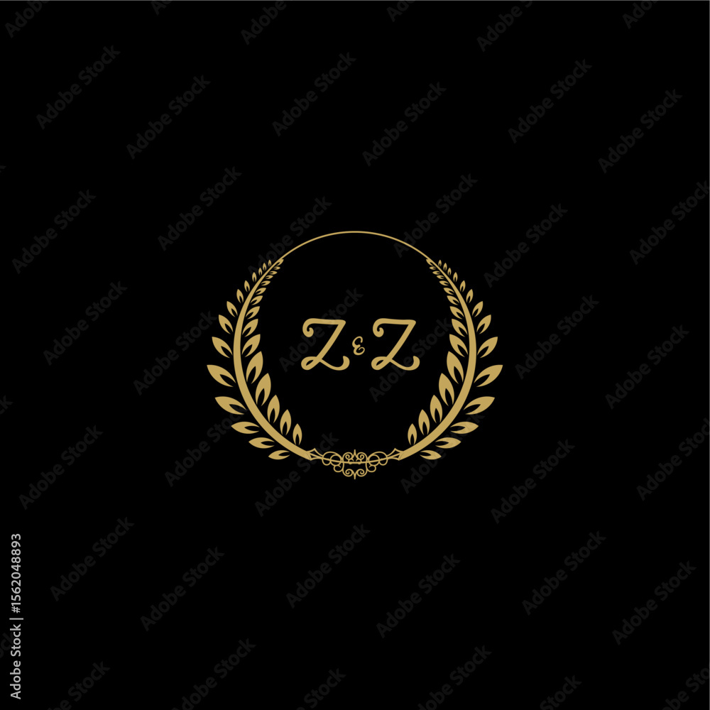 Fototapeta premium ZZ beautiful feminine and elegant wedding monogram initial logo with circle floral gold