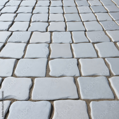 Modern white cobblestone pavement with rounded edges and smooth texture