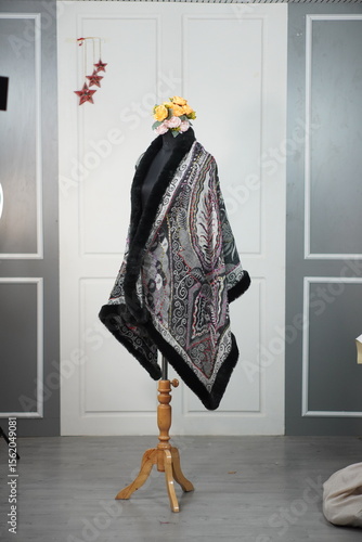 Traditional Kashmiri Fur shawl displayed