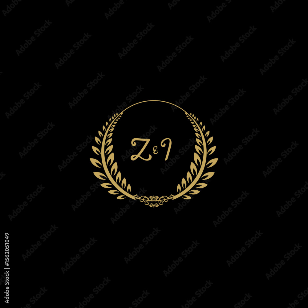 Naklejka premium ZI beautiful feminine and elegant wedding monogram initial logo with circle floral gold
