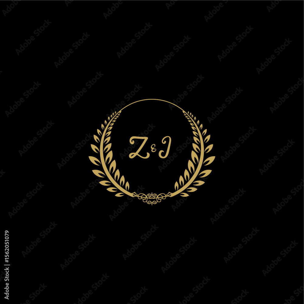 Fototapeta premium ZJ beautiful feminine and elegant wedding monogram initial logo with circle floral gold