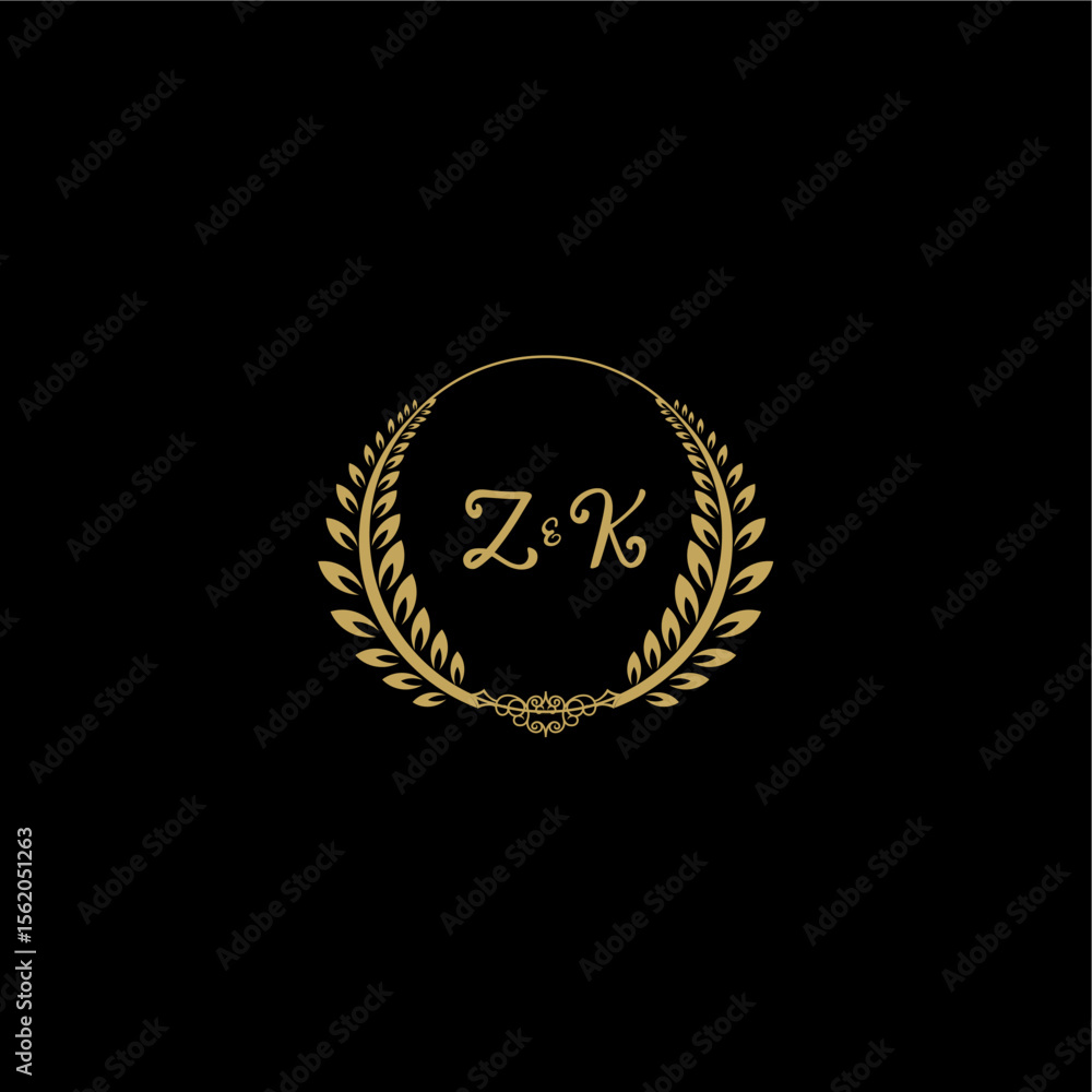 Fototapeta premium ZK beautiful feminine and elegant wedding monogram initial logo with circle floral gold