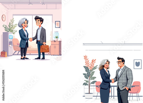 Vsai business people shaking hands in office, establishing partnerships and closing deals