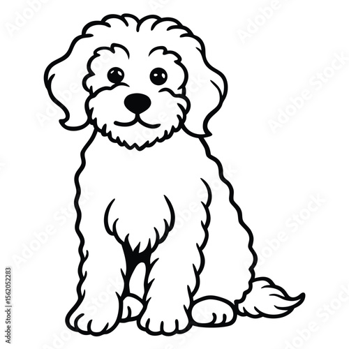 Cartoon Vector Illustration of Curly-Haired Doodle Dogs Including Labradoodle, Goldendoodle and Poodle Mix Breeds Isolated on White, Fluffy Doodle Dog Vector Clipart, Cute Poodle Mix Puppy Drawing, Ha