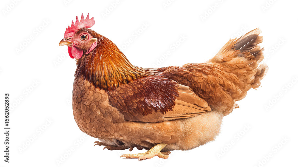 Fototapeta premium Chicken in calm resting pose, feathers blending smoothly Transparent background, PNG