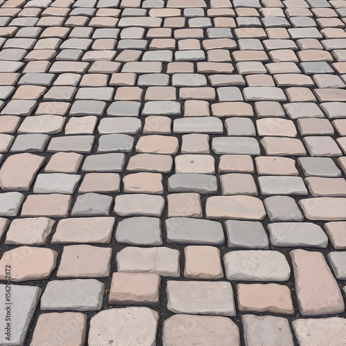Pastel-colored rectangular stone pavement with symmetrical pattern and soft tones
