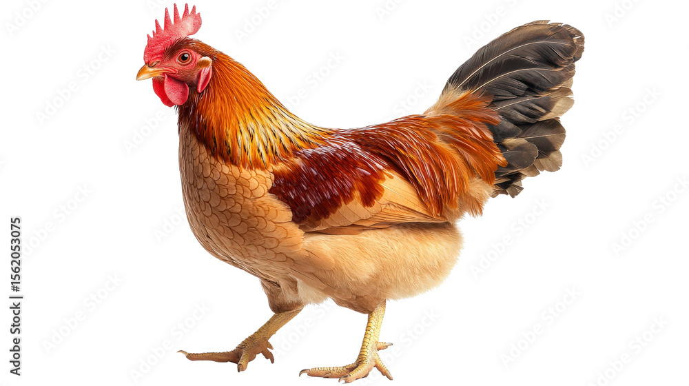 Fototapeta premium Chicken in profile with strong leg posture and clean feathers Transparent background, PNG