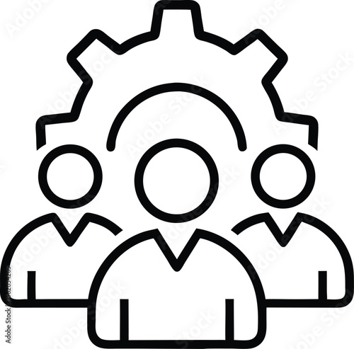 Teamwork collaboration icon with people and gear for business process management and corporate workflow organization human resource and team building vector icon