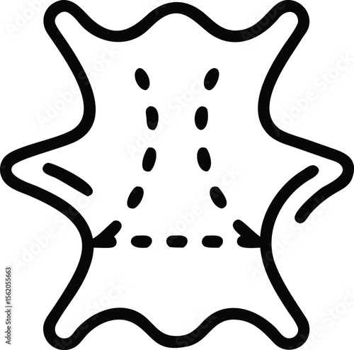 Outline hide with dotted lines and arrow indications for leather production diagram