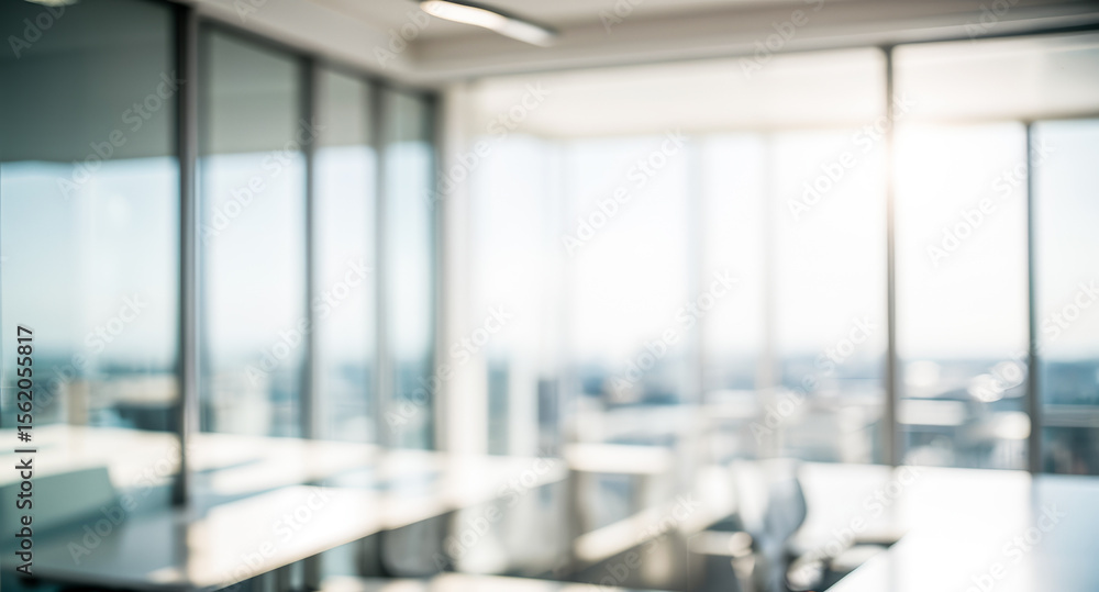 Blurred office interior with large windows showing city view bright and modern. Blurred office interior with large windows showing city view bright and modern.