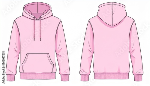 Pink Hoodie Mockup for Product Design - T-shirt Template for Logo Placement and Branding - Technical Outline for Hooded Vest for Apparel and Merchandise - Print File for Front and Back - Clothing