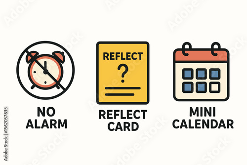 Mood tracker and morning routine alarm with pause button symbols vector icon isolated illustration