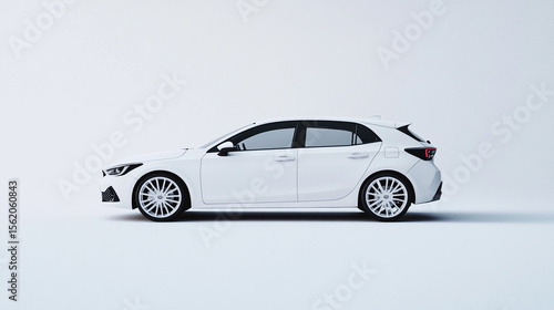 Sleek white car displayed, showroom