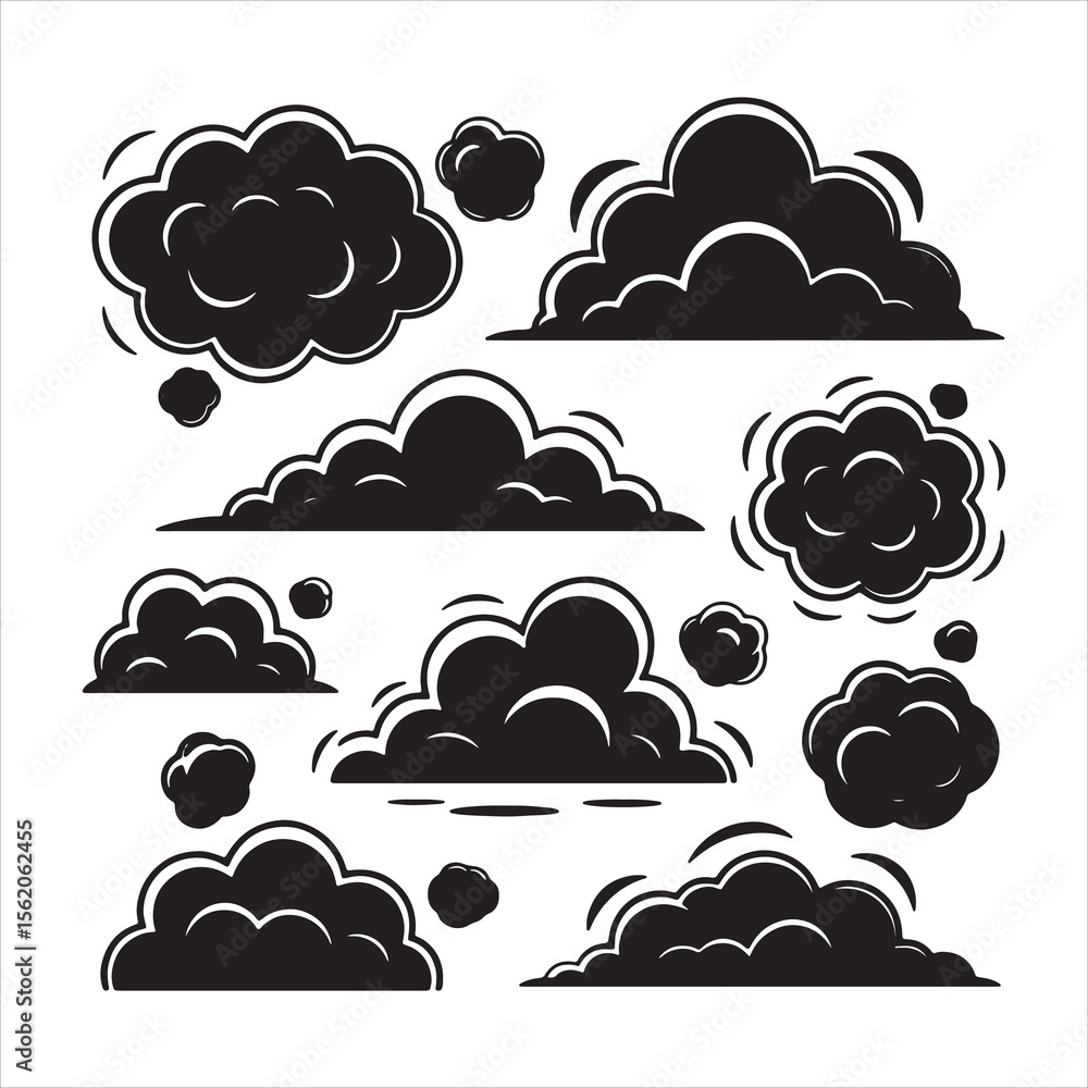 Cloud vector graphic design. A set of clouds illustration in the sky in black silhouette Cloud vector graphic design. A set of clouds illustration in the sky in black silhouette