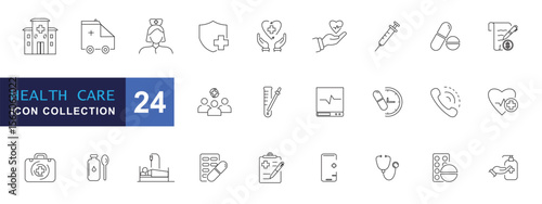 collection of health care icons, editable stroke.	