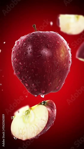 red apple with water drops
