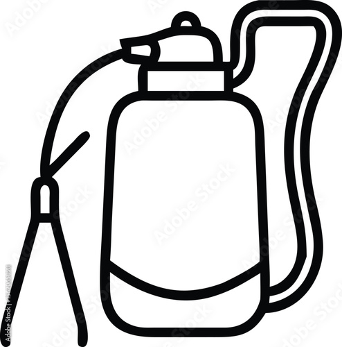 Outline illustration of a backpack sprayer, pesticide application equipment for gardening and farming