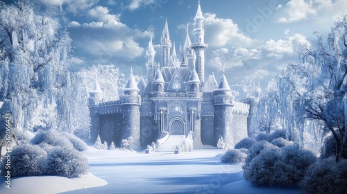 magical winter castle of the snow queen. ai generative