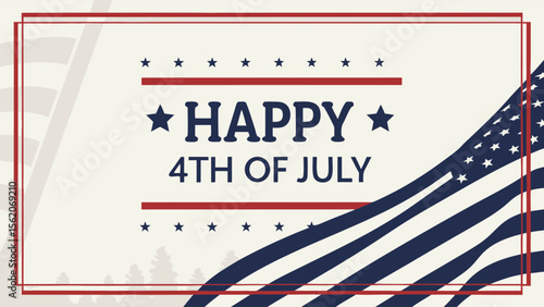 Patriotic 4th of July Celebration Banner with Stylized American Flag and Stars