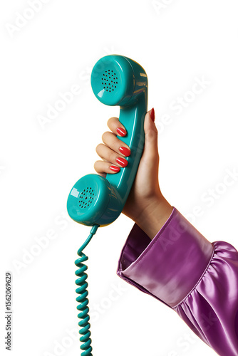Vintage Hand Holding Teal Telephone