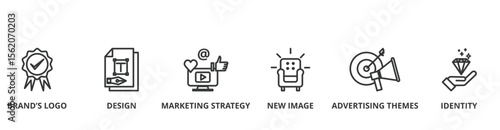 Rebranding banner vector illustration concept with icon of brand's logo, design, marketing strategy, new image, advertising themes and identity
