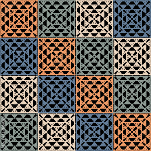 Pattern with crochet granny square wallpaper handmade decorative art design print	
