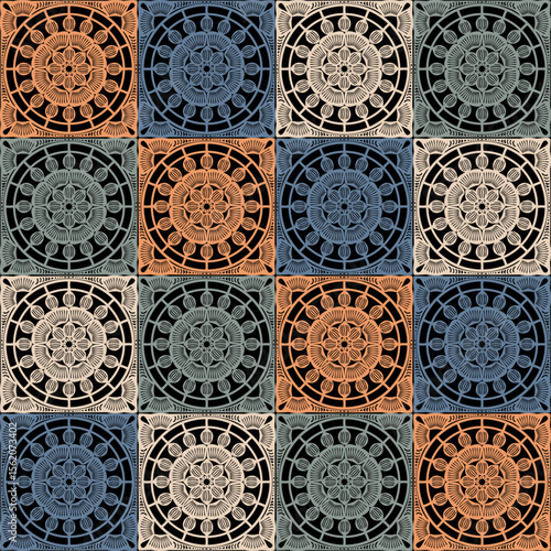 Pattern with crochet granny square wallpaper handmade decorative art design print	
