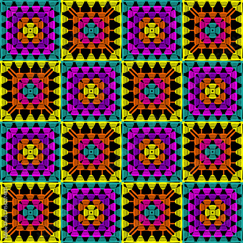 Pattern with crochet granny square wallpaper handmade decorative art design print	
