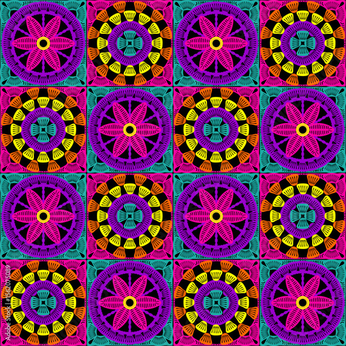 Pattern with crochet granny square wallpaper handmade decorative art design print	
