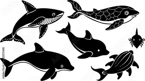 Photography set of sea animals vector