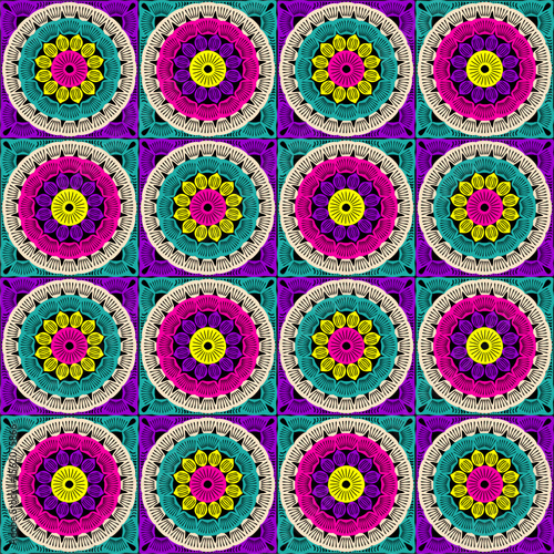 Pattern with crochet granny square wallpaper handmade decorative art design print	
