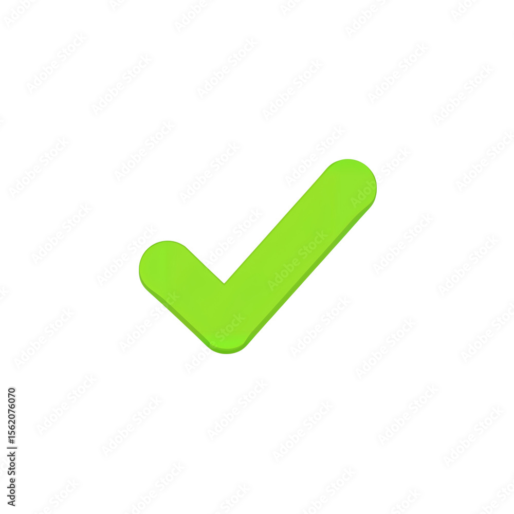A vibrant green check mark icon conveys approval or successful task completion against a stark transparent background. A vibrant green check mark icon conveys approval or successful task completion against a stark transparent background.