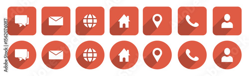 Business card icon set, contact information icons, Vector illustration in red color on transparent background