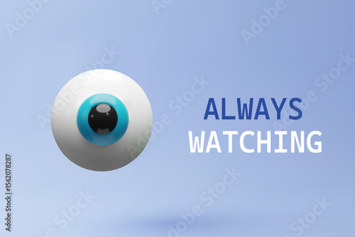 Futuristic 3D vector illustration of a floating eyeball with a bright blue iris. Ideal for banners related to privacy, technology, security systems, eye tracking, or digital monitoring.